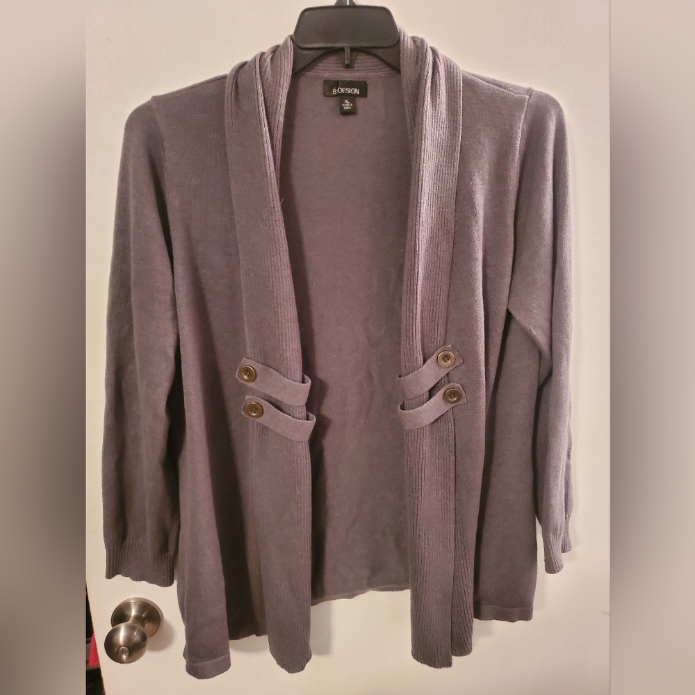 Gray Open Front Cardigan